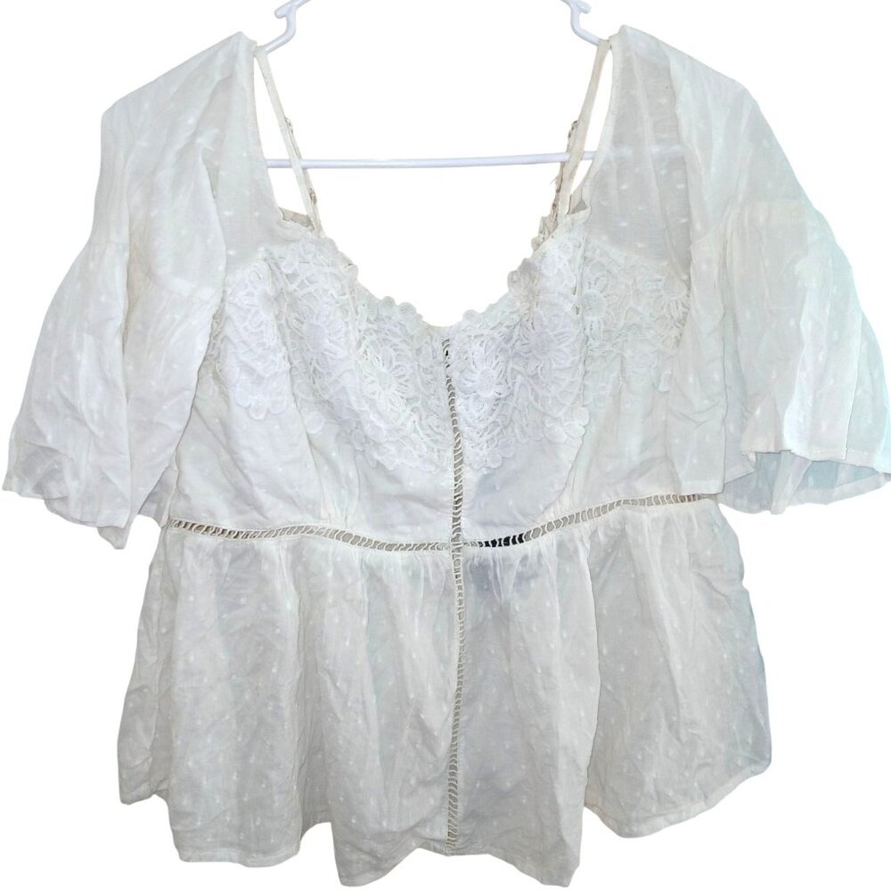 Romeo + Juliet Couture Women's Large Shirt Ivory Cold Shoulder Flared Sleeves